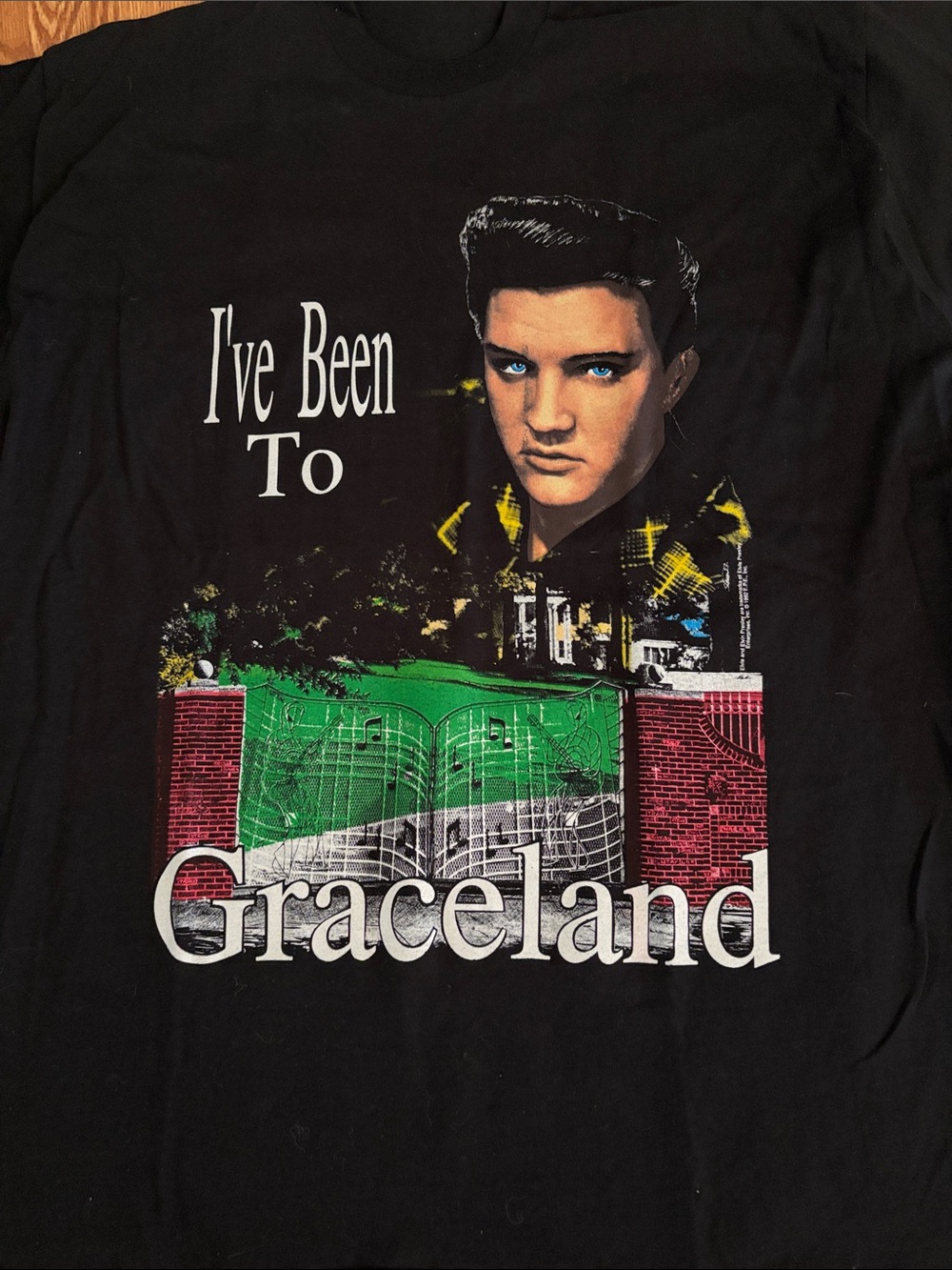 Black Graceland Graphic Tee Featuring Iconic Portrait